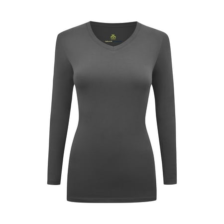 

WOMENS LONG SLEEVE V-NECK T SHIRT WITH SUPER-SOFT STRETCH FABRIC