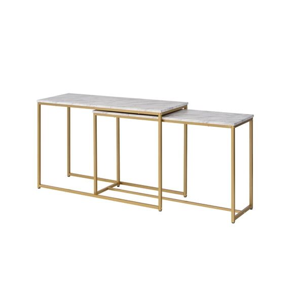 Furniture of America Dallan Metal 2-Piece Nesting Sofa Table in Gold and White