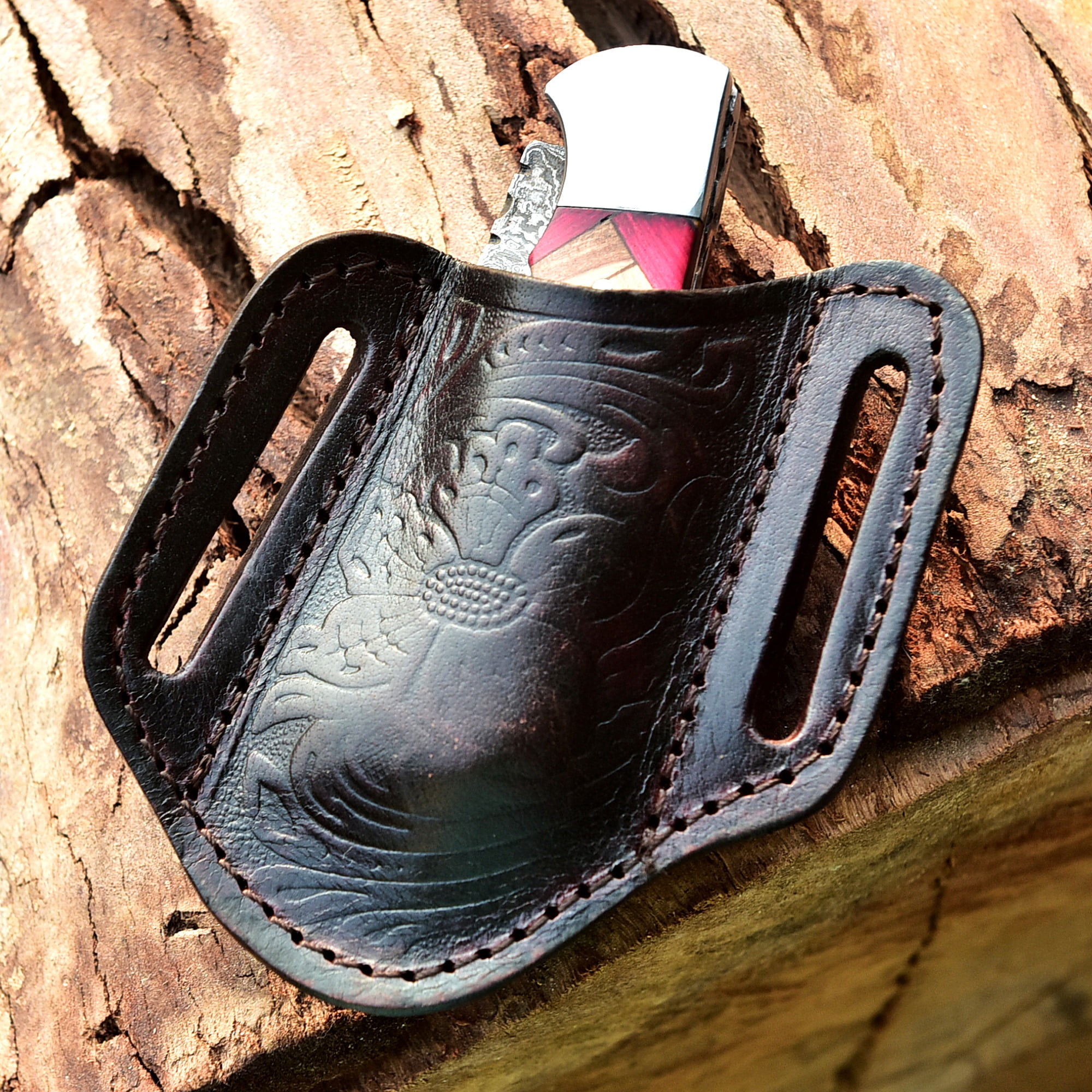Custom Handmade Damascus Steel Folding Knife/Pocket Knife SS-170481 (Red and Olive  Wood)