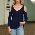 thumbnail image 3 of LEBONYARD Womens Tops Long Sleeve Clearance Fall Clothes,Fall Round Neck Tops for Women Deals,Women Solid 3/4 Sleeve V-Neck Pullover Strapless Tops Shirts Blouse Navy S, 3 of 6