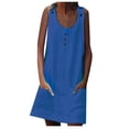 thumbnail image 2 of SMihono Summer Plus Size Dress for Women 2023 Été Confortable Décontracté Solide Col Rond Poche Bouton Robe Courte Robe, 2 of 6