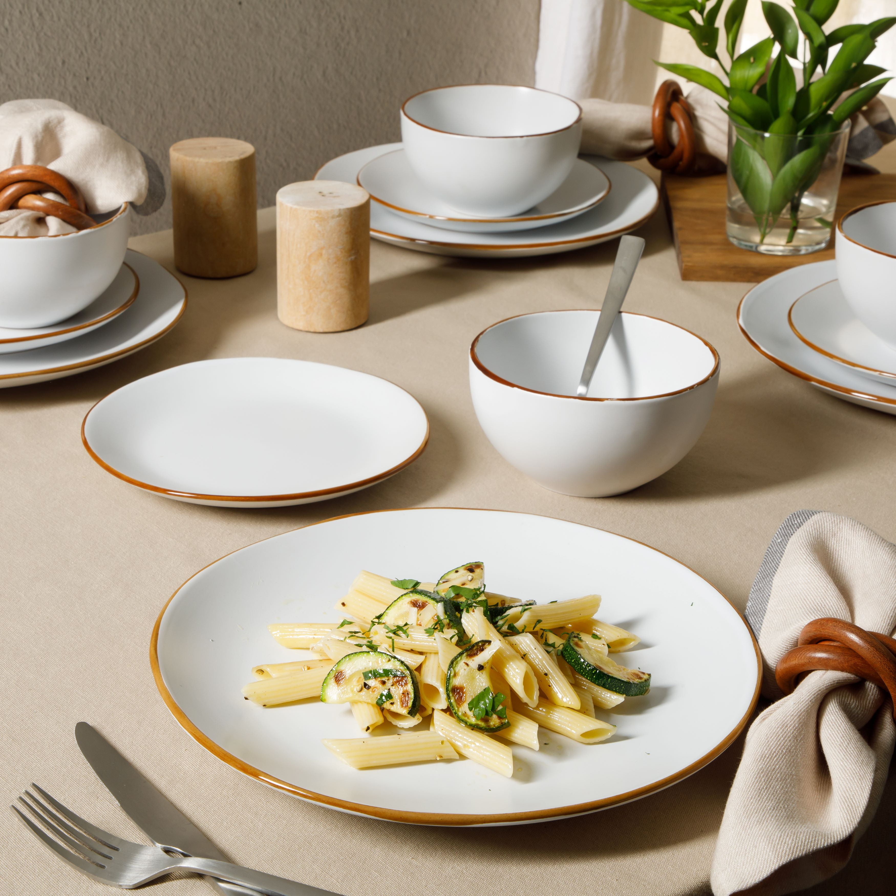 Gibson Home Hazeltine 12-Piece Matte White Ceramic Dinnerware Set