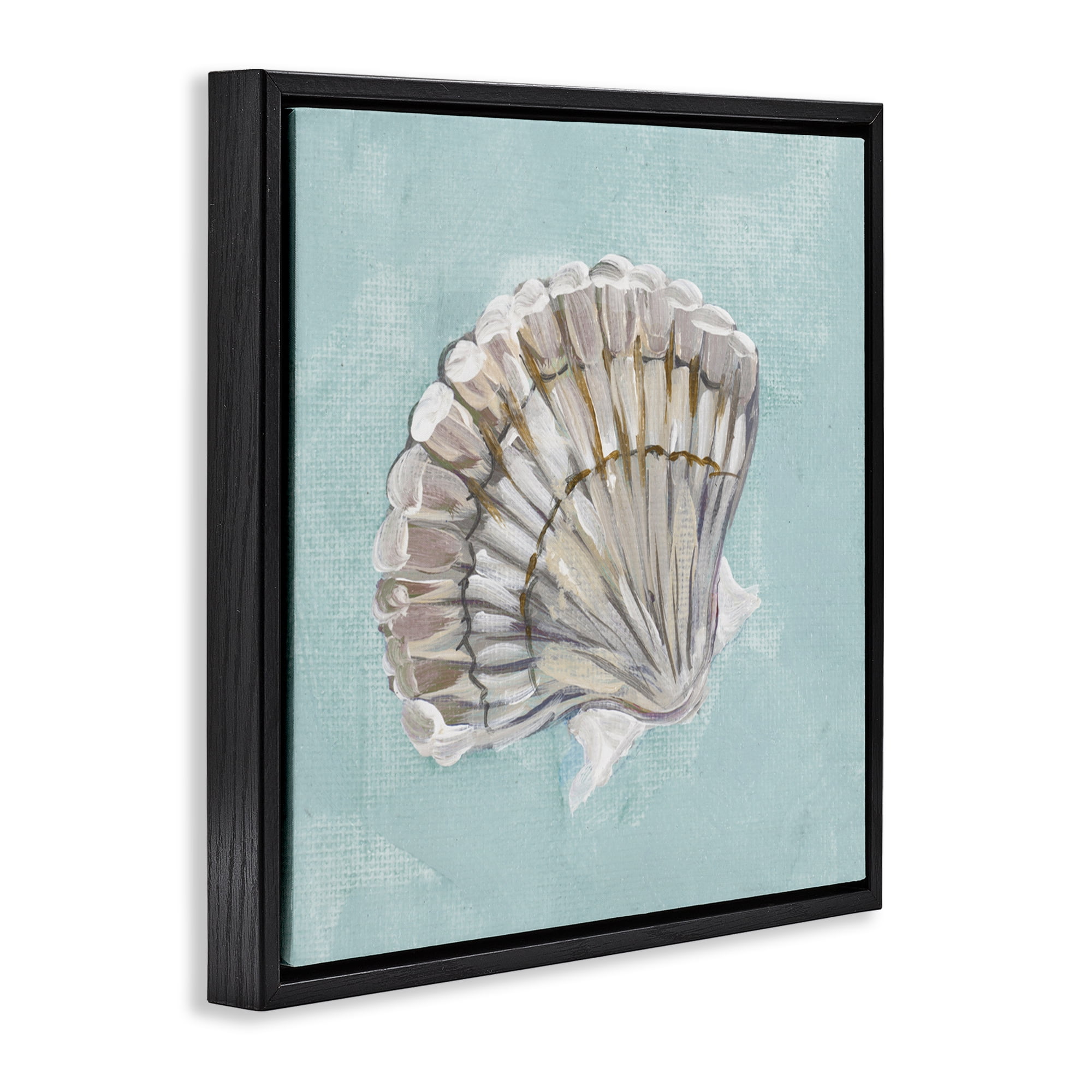 Stupell Industries Brushed Clam Shell Coastal Painting Black Floater Framed Canvas Art Print Wall Art, 18 x 18