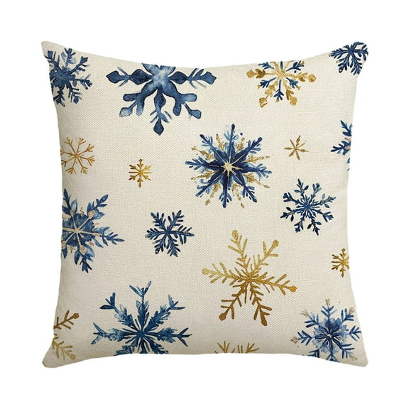 chaungfeng Blue Christmas Pillow Cover, Linen Elk Snowflake Christmas Tree Design, 18x18 Inch for Sofa Cushion, Bedroom Decor, Holiday Display