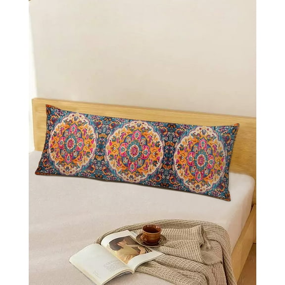 Bohemian Tribal Throw Pillow Cover,Ethnic Floral Vintage Geometric Multi Rectangle Decorative Pillow Case Protector Soft Cushion Cover Lumbar Pillowcase for Couch Sofa Bedroom Car Decor 20x54 Inch