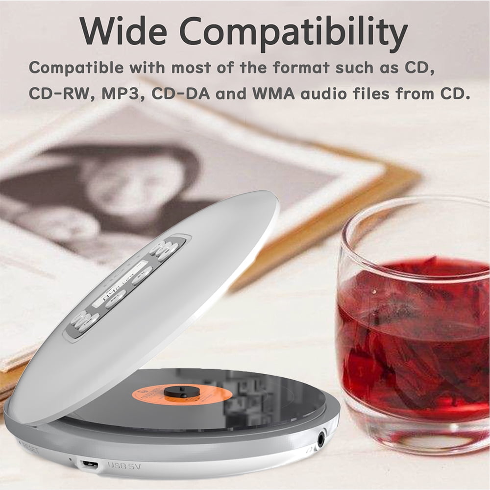 MEGICOT Portable Bluetooth 5.0 CD Player with LED Display, Rechargeable, Anti-Skip Protection, Anti-Shock, Headphone Jack Personal CD Music Disc Player (Silver)