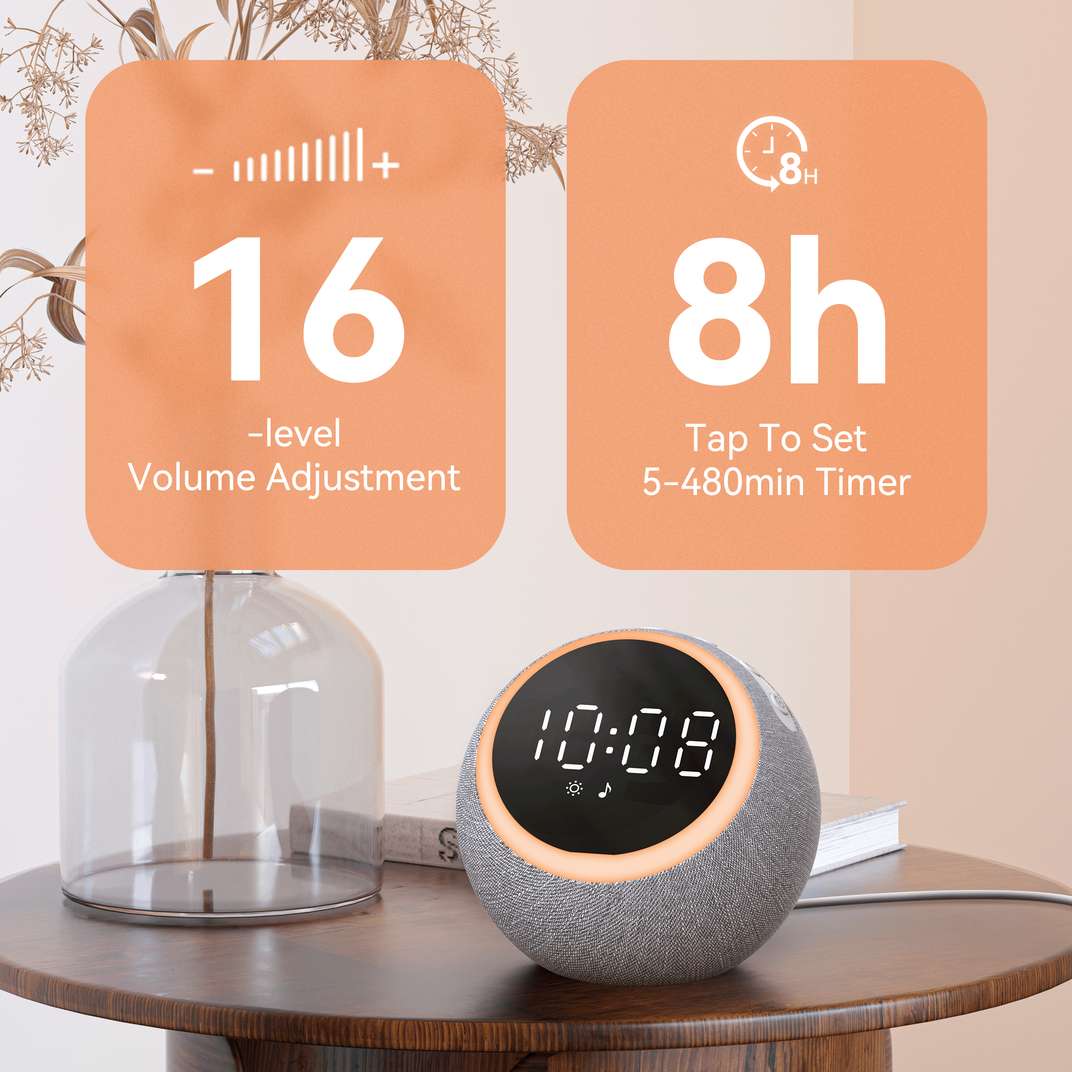Dreamegg White Noise Sound Machine for Sleep, Sleep Machine with Alarm Clocks and Night Light for Bedrooms, Gray