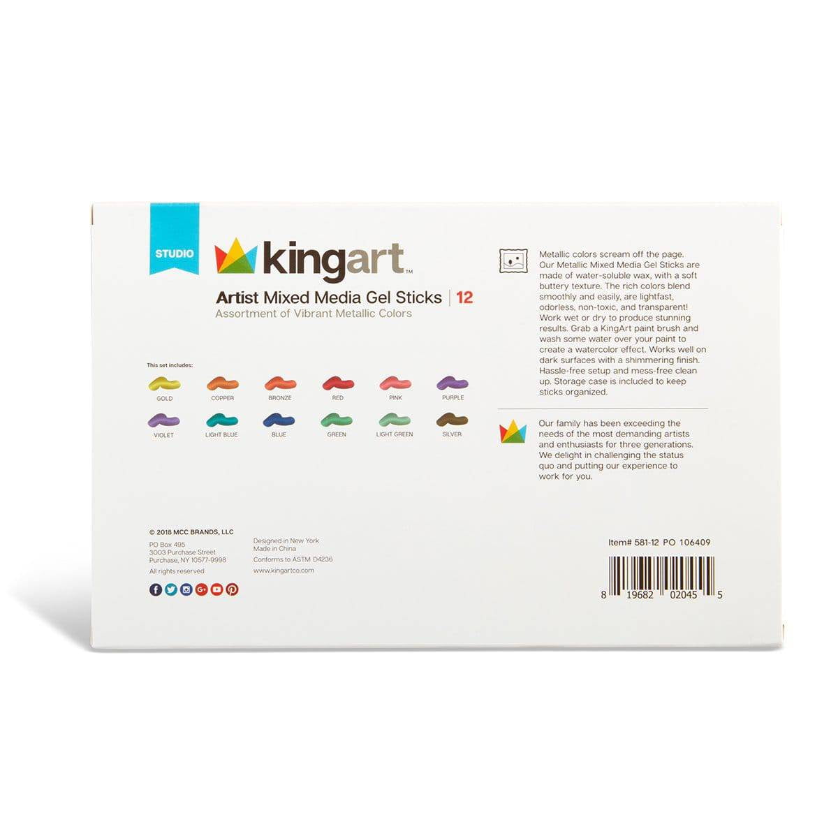 KINGART 580-72 GEL STICK Set, Artist Pigment Crayons, 72 Unique Colors,  Water Soluble, Creamy, and Odorless, Use on Paper, Wood, Canvas and more