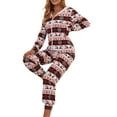 thumbnail image 3 of nvzhuang Women's Christmas Hooded Jumpsuit, Long Sleeve Zip Up V Neck Cartoon Print One Piece Pajamas, 3 of 7