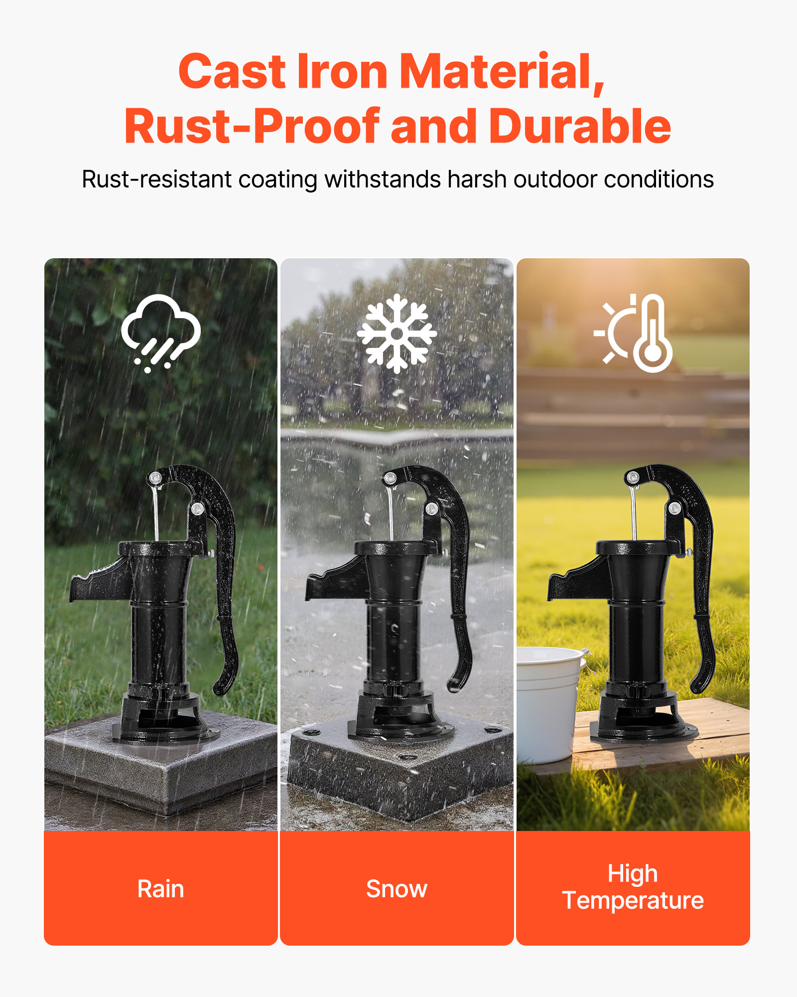 VEVOR Well Hand Pitcher Pump, 25 ft Maximum Lift, Antique Cast Iron Manual Hand Water Pump, NPT 1-1/4 in Connection, Easy Installation, Old Fashioned for Outdoor Garden, Pond, Backyard, Farm, Black