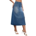 thumbnail image 4 of Falda de mezclilla para mujer INSPIRE CHIC, falda lápiz elástica de línea A con abertura lateral, falda de jeans de cintura alta, M azul, 4 of 6