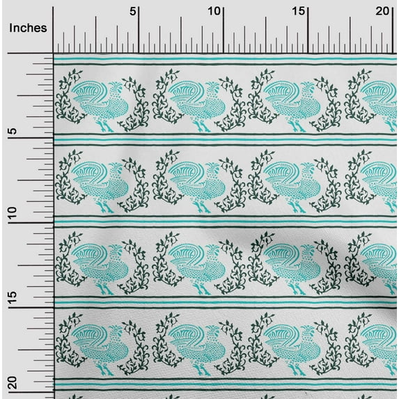 oneOone Cotton Cambric Fabric Stripe|Leaves & Hen Block Print Sewing Fabric BTY 56 Inch Wide