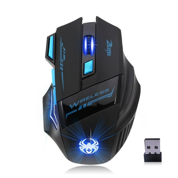 ZELOTES Souris Optique LED F14 Sans Fil 2.4G 2400 DPI 7 Boutons Souris de Jeu Sans Fil