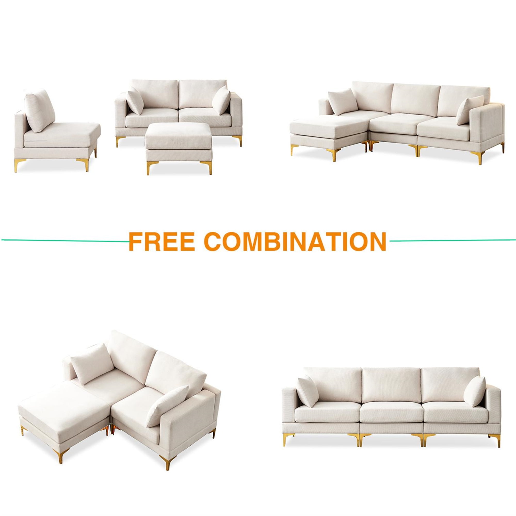 Aukfa 93" L shape Sectional Sofa Modular Couch for Living Room, 2 Pillows, Beige