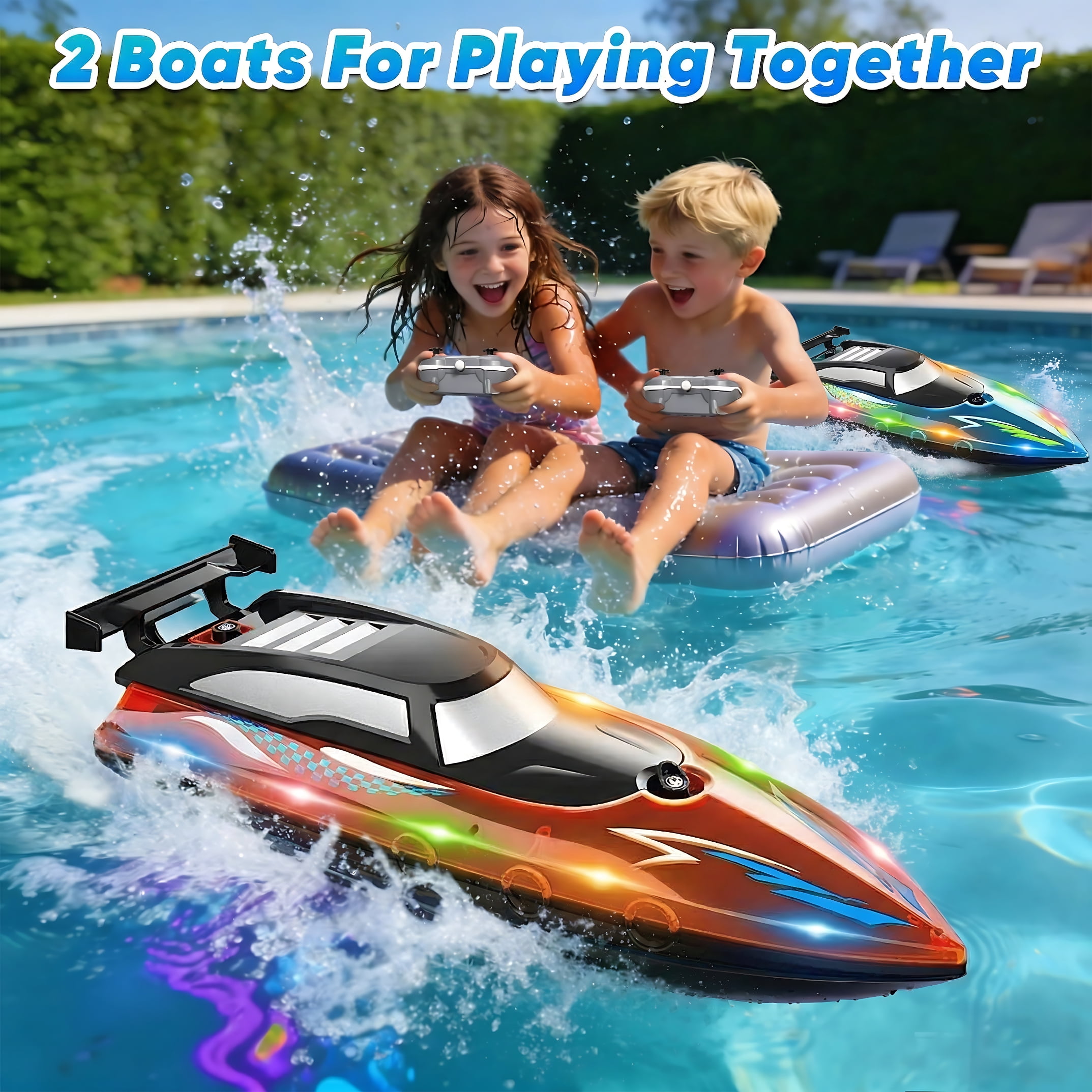 Tigozz 2-Pack RC Boats for Kids and Adults, High Speed Remote Control Watercraft with LED Lights for Pools and Lakes, 2.4GHz Waterproof Speedboat Set