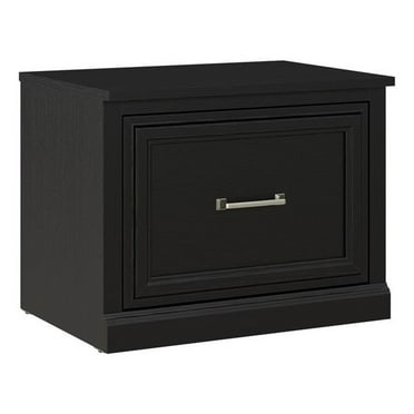 Bowery Hill 24" Engineered Wood Small Shoe Bench with Drawer in Black Oak