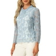thumbnail image 5 of INSPIRE CHIC Women's Lace Top Long Sleeve Ruffled Neck Peplum Hem Floral Dressy Blouse XS Blue, 5 of 9