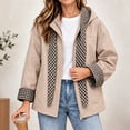 thumbnail image 6 of Alkepwun Detachable Hooded Jackets for Women Plaid Lining Inside Hood and Cuffs Zip Up Snap Button Loose Fit Casual Jacket with Pockets for Daily Wear Outdoor Activities, 6 of 7
