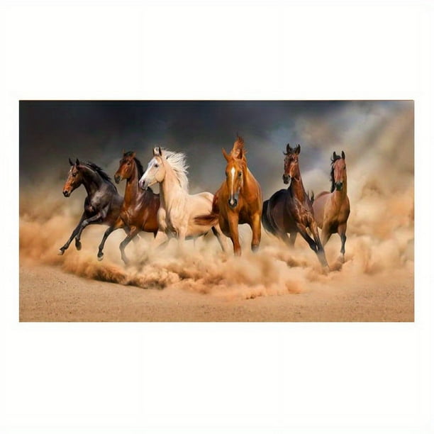 1pc 15.7*31.5in/40cm*80cm Frameless Seven Running White Horse Animals Wall Poster, Home Decor, Canvas Painting