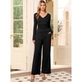 thumbnail image 4 of DARING DIVA Women's V Neck Drawstring Long Sleeve Wide Leg Casual Sets XS Black, 4 of 6