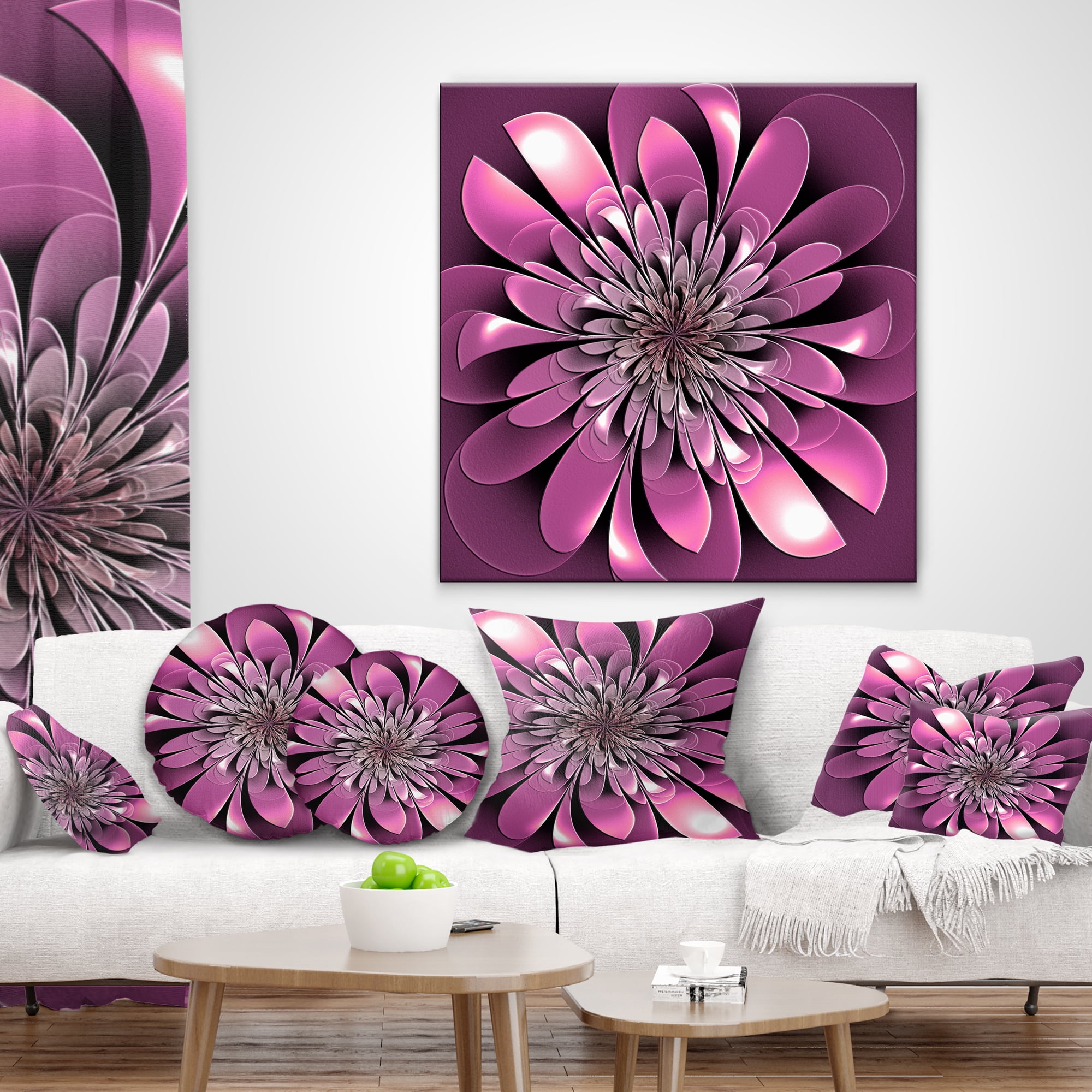 Designart Glittering Lush Purple Fractal Flower - Floral Throw Pillow - 18x18