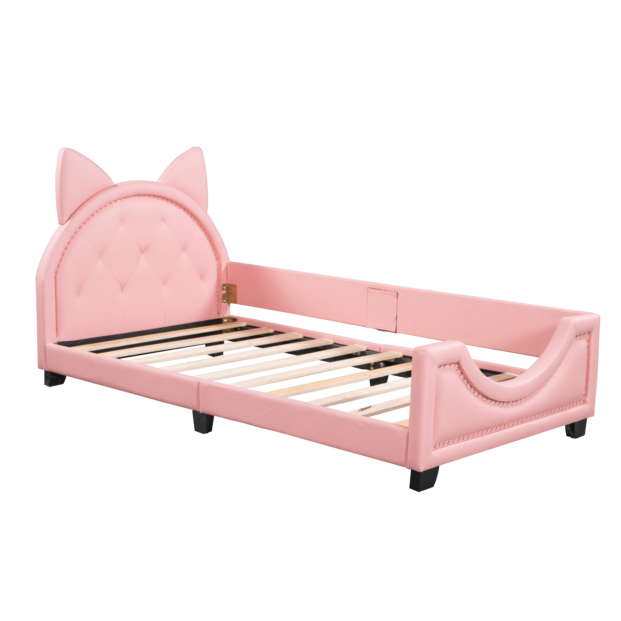 Euroco Bunny Shaped Twin Size Upholstered Daybed with Headboard for Kids Teens, Pink