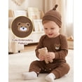 thumbnail image 4 of KIMI BEAR Preemie Baby Boy Romper Winter Clothes Shower Gift Long Sleeves Jumpsuit Bear One-piece Overalls with Hat 2pcs Clothing Brown, 4 of 7