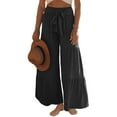 thumbnail image 1 of VISgogo Pantalones de pierna ancha para mujer, cintura alta, color sólido, con cordón, informal, para fiesta, club, pantalones sueltos VISgogo  moda, 1 of 5