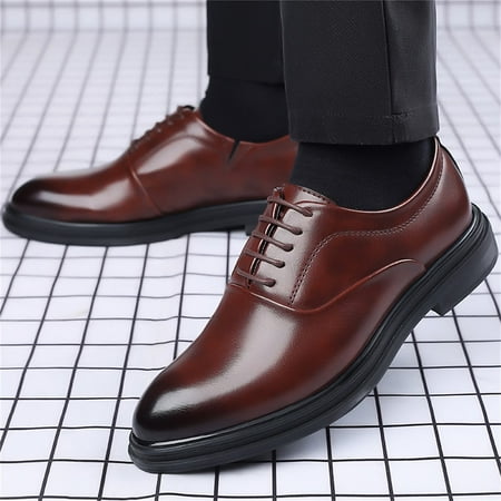 

NEGJ Fashion Summer And Autumn Men Leather Shoes Low Heel Pointed Toe Lace Up Solid Color Casual Business British Style