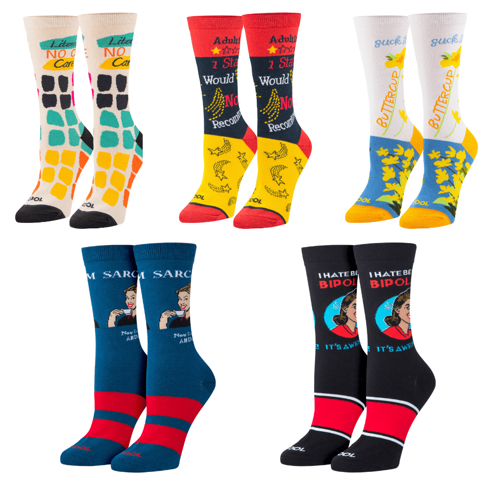 Cool Socks, Cute Funny Sarcastic Word Sayings Socks Gift Box Set, 5