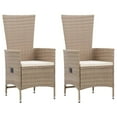 thumbnail image 2 of vidaXL 2x Outdoor Chairs with Cushions Poly Rattan Dinner Seating Gray/Beige, 2 of 14