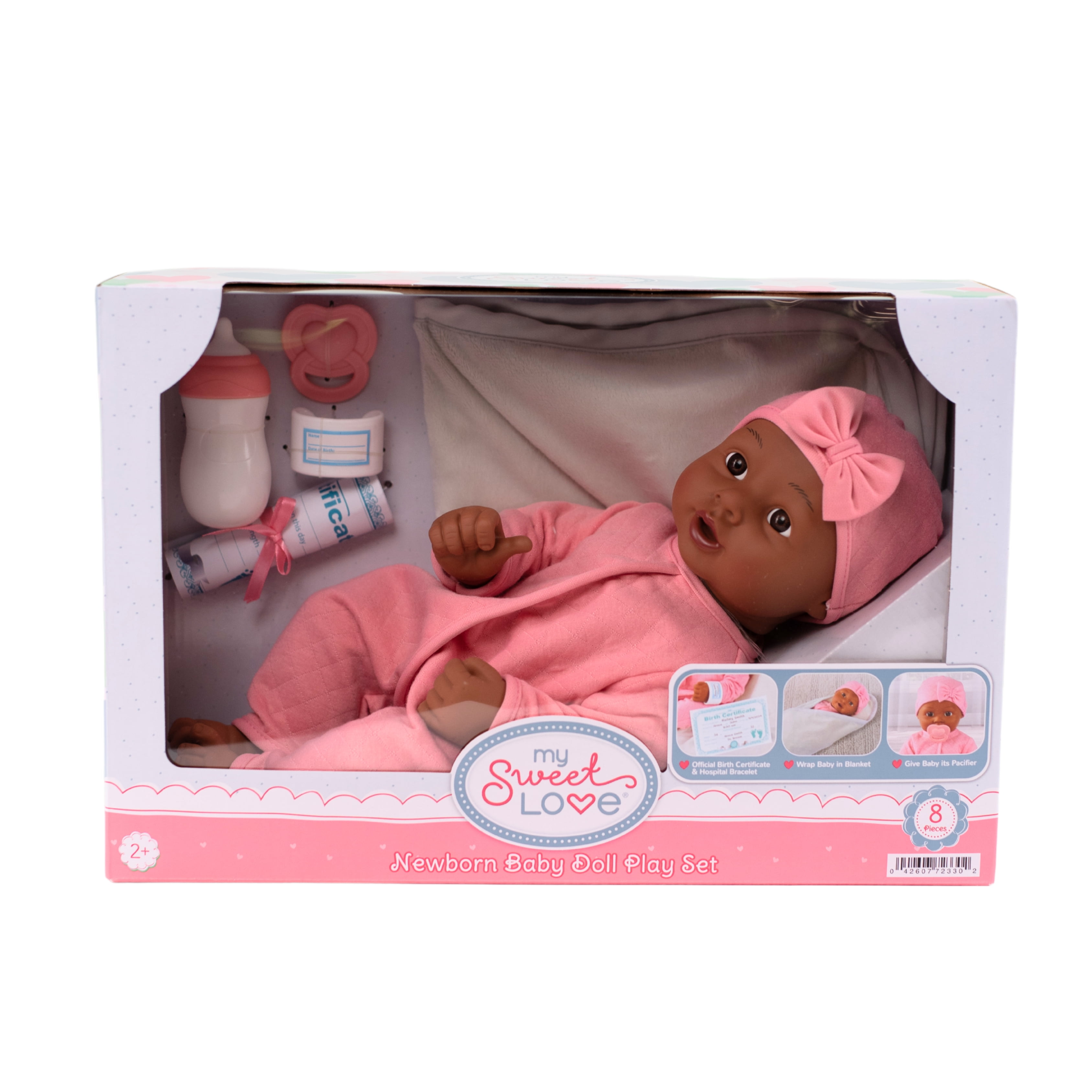 My Sweet Love Newborn Baby Doll Play Set, Rose Pink Outfit, 14-inch Doll, 8 Pieces Included
