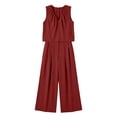 thumbnail image 4 of Mifsaly Two Piece Linen Sets for Women Sleeveless Pleated V Neck Top and Flowy Long Pants with Pockets Dressy Casual Summer Travel Vacation Outfits Wine,S, 4 of 8