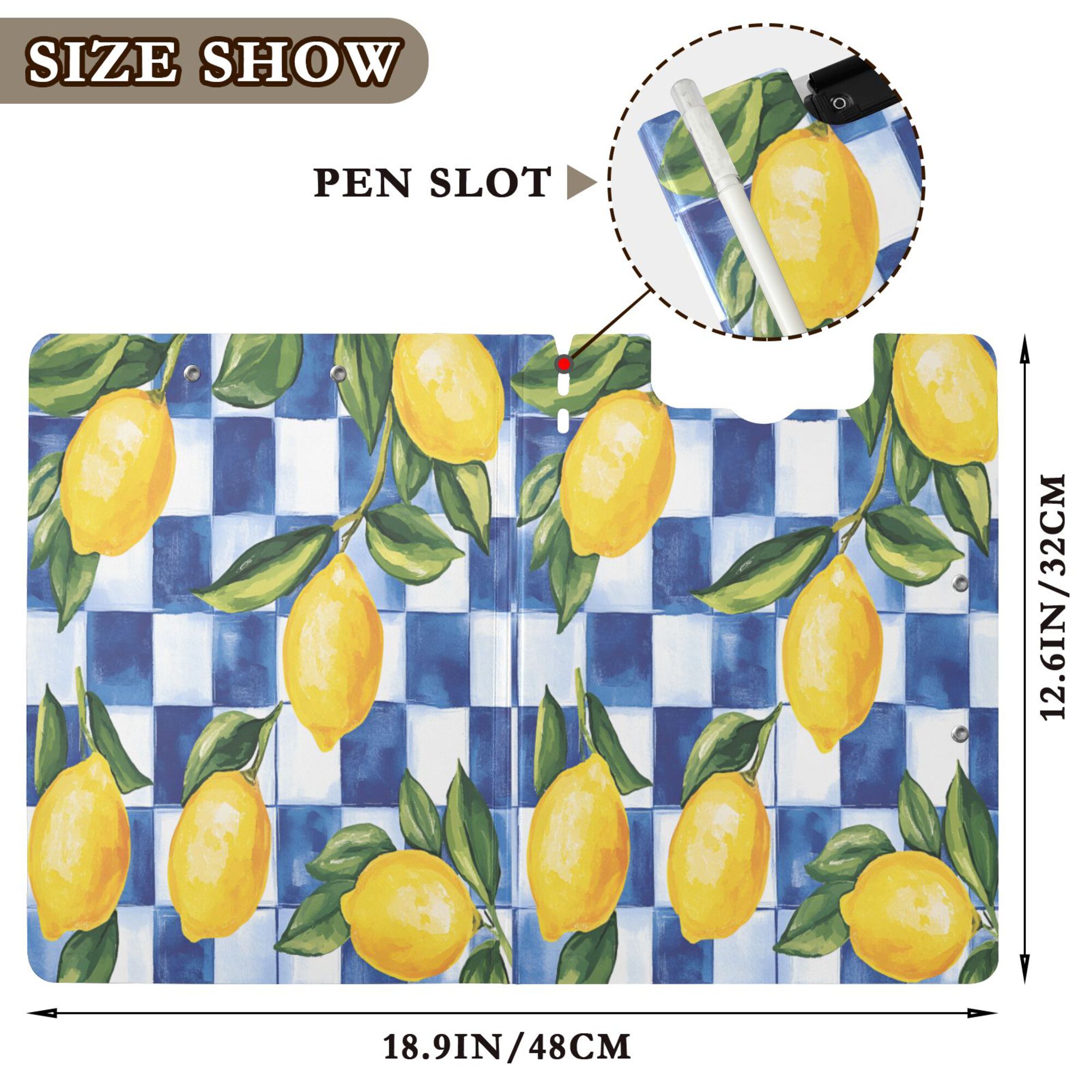 FORMRS A4 Clipboard Folder with Pen Holder Horizontal Foldable School Office Binder, Lemon Checkered
