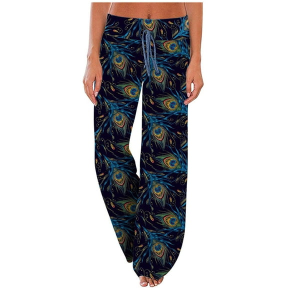 Womens Comfy Casual Pajama Floral Print Elastic Waist Lounge Wide Leg Pants