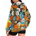 thumbnail image 2 of COEQINE Fashion Sweatshirts Women's Soft Oversized Hoodie Daisy Floral and Multicolor Waves Print Full Zipper Tops for Women with Pockets Fall Outfits Casual Wear, M, 2 of 7