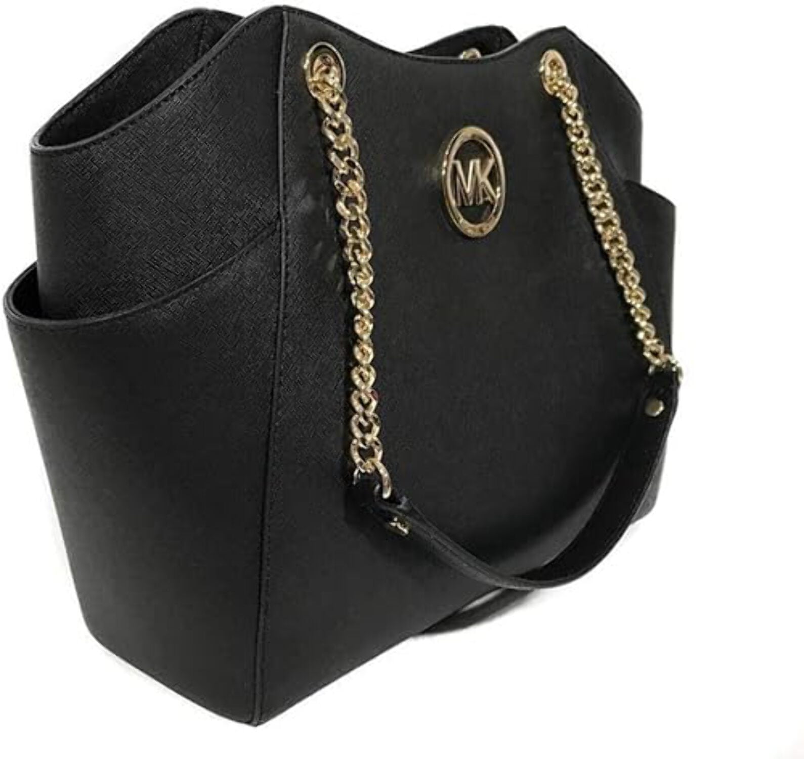 Michael Kors Jet Set Travel Large Top Zip Chain Tote Black Saffiano Leather