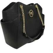 Michael Kors Jet Set Travel Large Top Zip Chain Tote Black Saffiano Leather