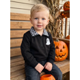 thumbnail image 6 of RUINIXCW Toddler Baby Boy Girl Halloween Sweatshirt Outfit Infant Fall Winter Clothes Embroidery Plaid Lapel Half Zipper Long Sleeve Pullover Tops, 6 of 9