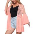 thumbnail image 3 of TRKIYQC Cárdigan de encaje de verano para mujer Manga larga acampanada Ver a través de frente abierto Cárdigan de verano Malla Sheer Kimono Coverup Beach TRKIYQC casual, 3 of 5