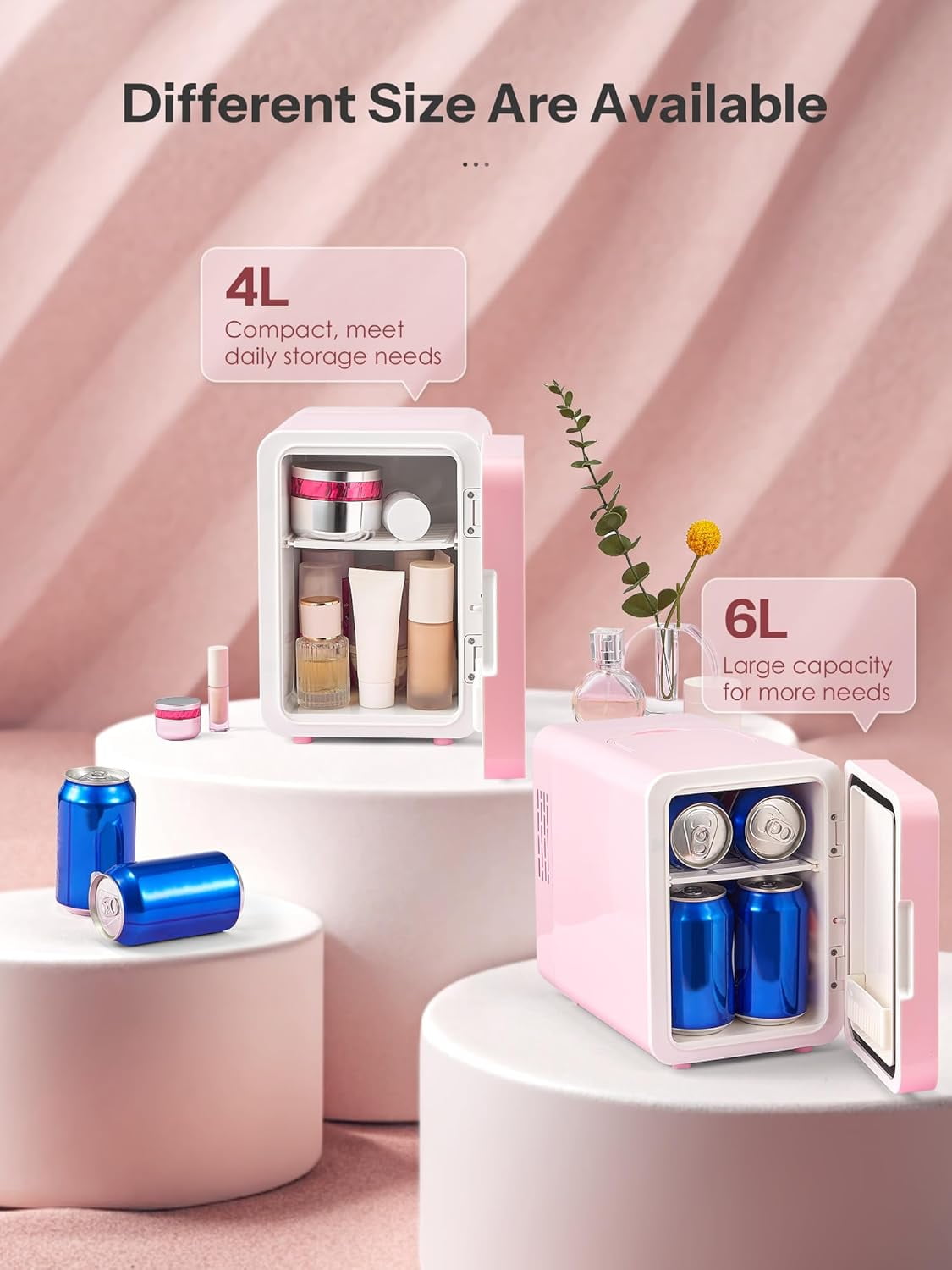 Skincare Fridge,  Beauty Fridge with LED Mirror, 4L Portable Small Refrigerator for Bedroom, Car, Office & Dorm, Cooler & Warmer (Pink)