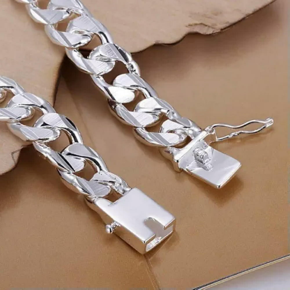 EIMELI 925 Sterling Silver Mens Bracelet Heavy Thick Cuban Link Chain Fashion For Men
