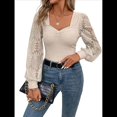 thumbnail image 1 of Camisas de Larga para Mujer, Blusas Florales de Encaje, Blusas Casuales de Punto con Escote Corazón, Blusas Elegantes Tipo Túnica Albaricoque L, 1 of 9