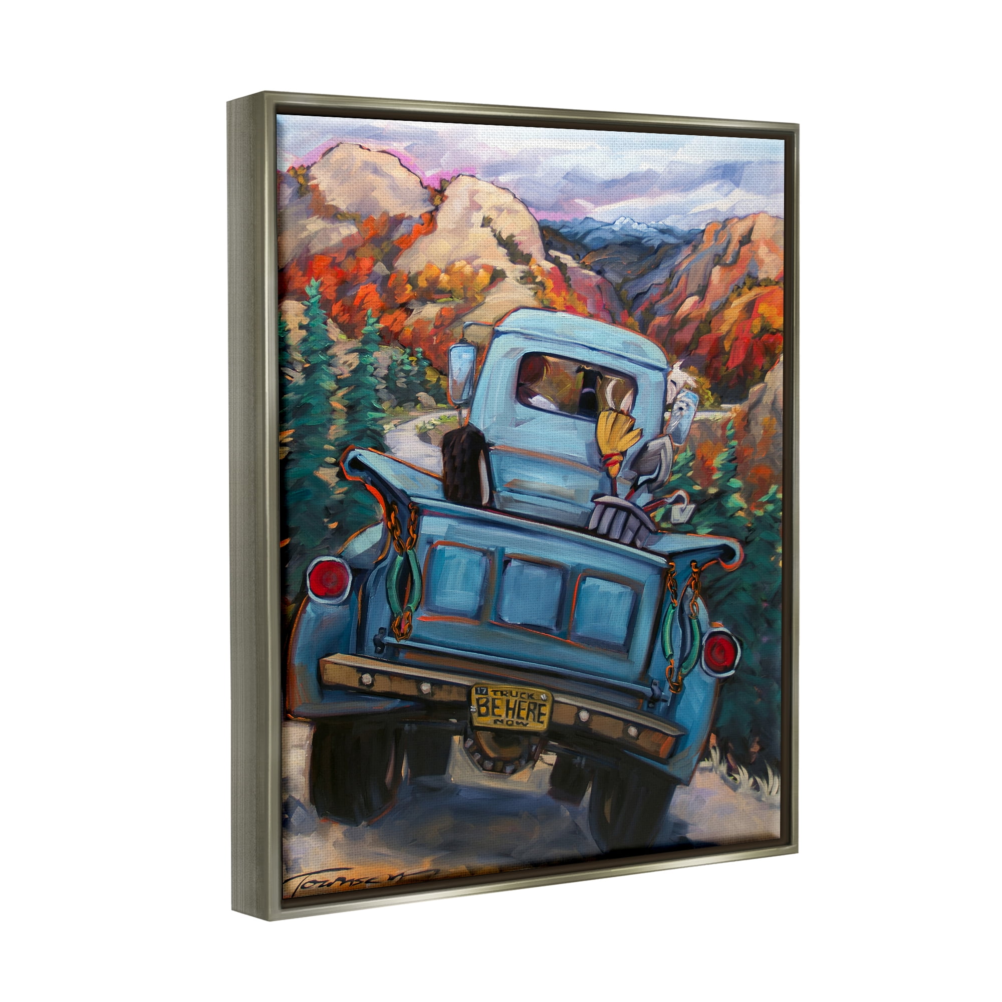 Stupell Industries Truck in Mountain Valley Transportation Painting Gray Floater Framed Art Print Wall Art, 17 x 21