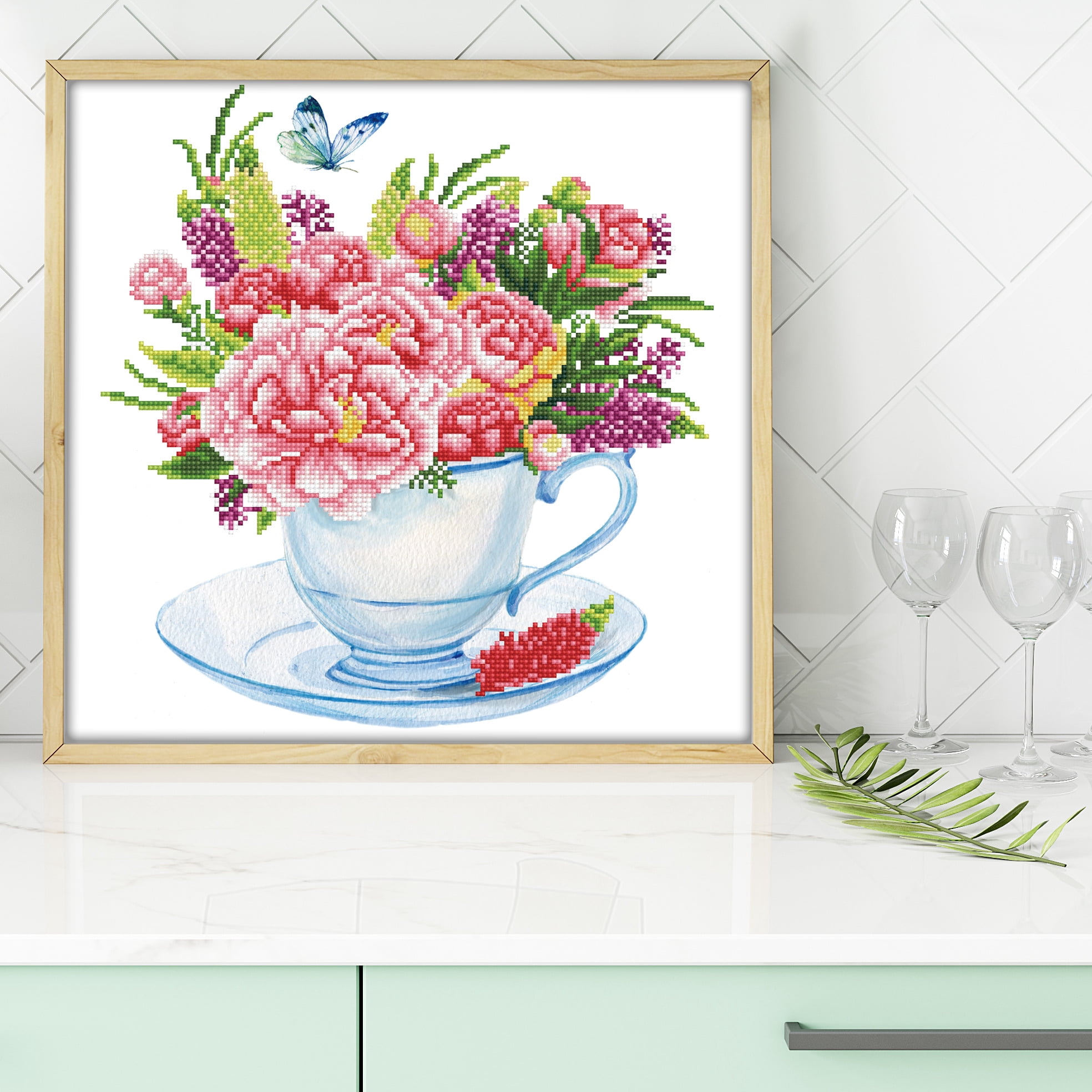 Diamond Dotz at Home Floral Tea Cup Diamond Painting Kits for Adults - Diamond Art Kits a Relaxing Creative Craft Kit with Dotz Gems 16x16