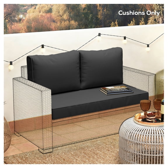 2 Seat Patio Cushions, Outdoor Loveseat Cushion Set 46x26x5 in, Thick Replacement Cushions with Removable Cover, Black