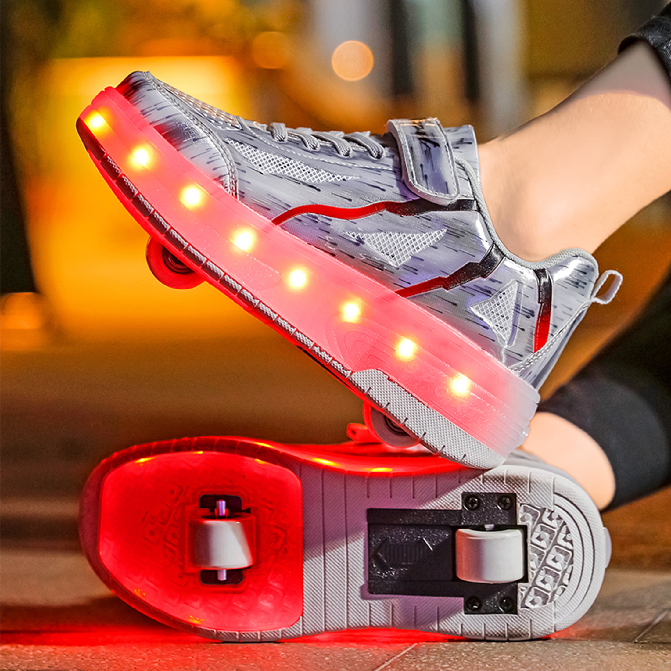 KOFUBOKE Child Teen Roller Skates Double Wheel Shoes Light Up LED shoe 2.5  size 