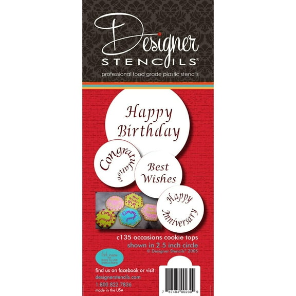Designer Stencils Special Occasions Candy and Cookie Stencils (Congratulations, Best Wishes, Happy Birthday and Anniversary), Beige/semi-transparent
