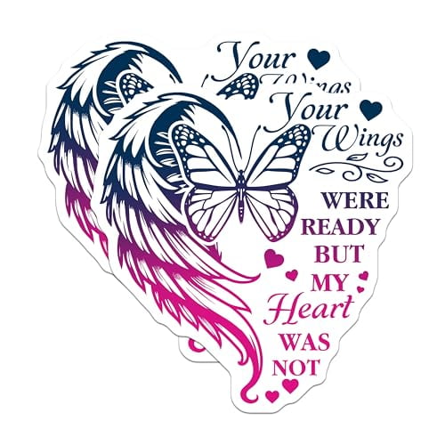 (2 Pack) Your Wings were Ready Magnets - Heart Shaped Butterfly Magnet - Memorial Quote Magnet - 5" On Longest Side - for Cars, Fridges, Toolboxes - Made in USA - MAG3714