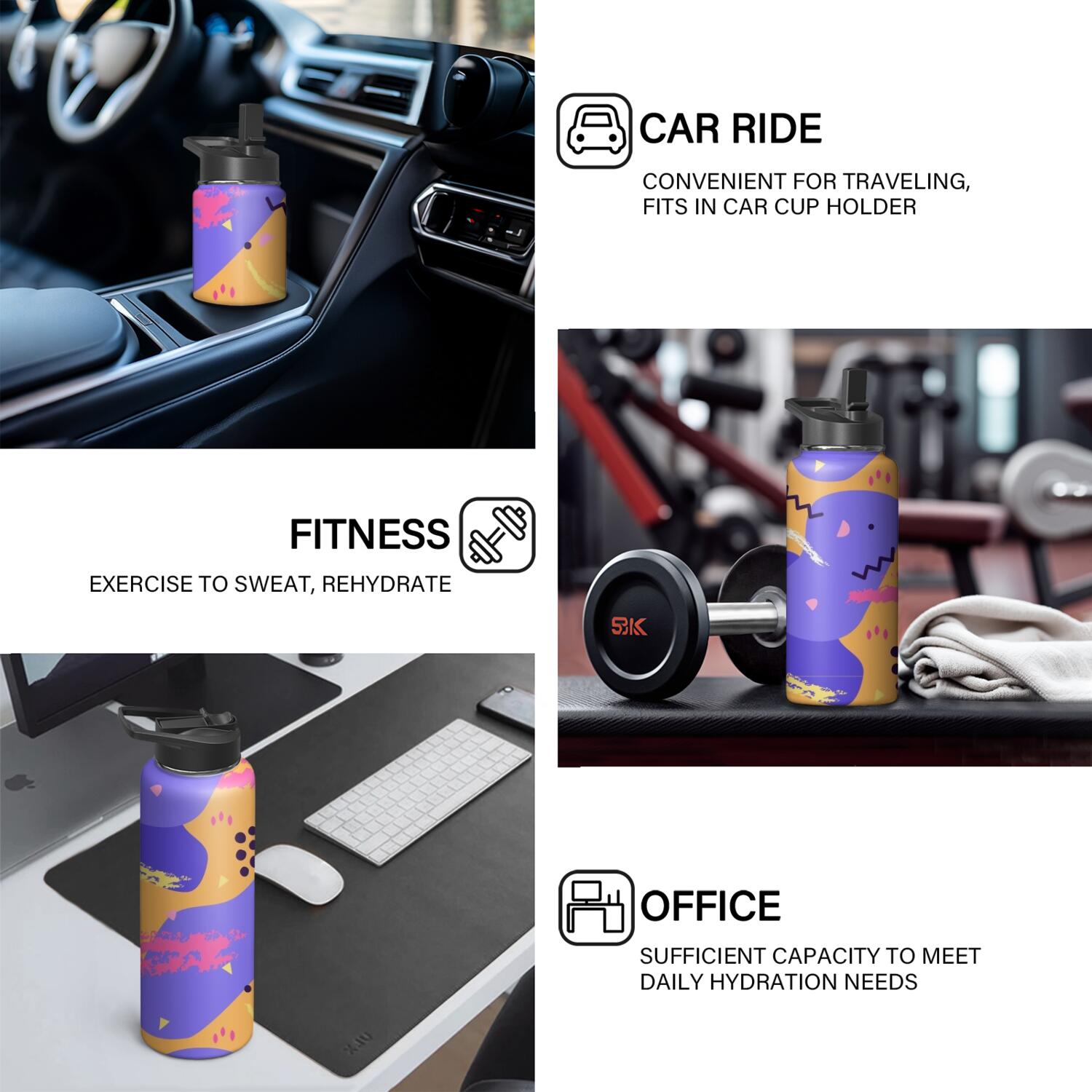 Modern 18 oz Insulated Stainless Steel Water Bottle with Straw & Cleaning Brush , Leakproof, BPA-Free, 304 Stainless Steel, Wide Mouth, Travel Mug for Car, Gym, Office